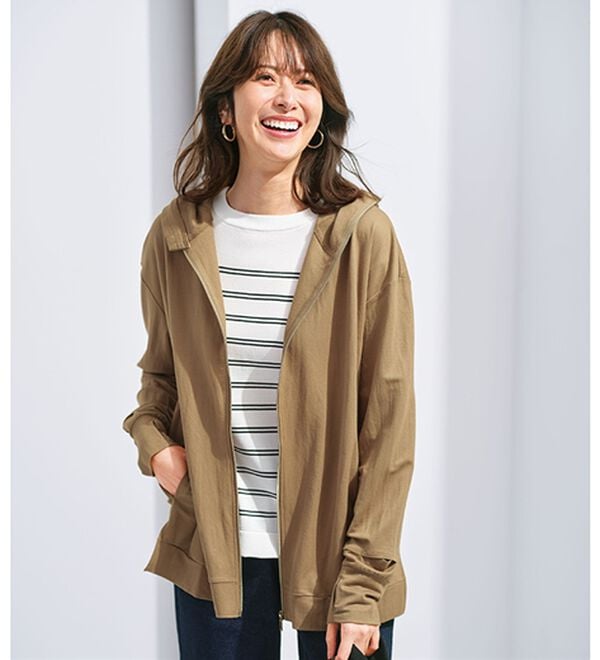 BELLUNA（ベルーナ）の「【接触冷感】絶対に焼けたくない！後プリーツＵＶパーカー（パーカー）」｜ベージュ