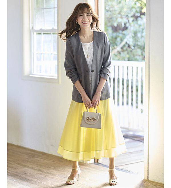 BELLUNA（ベルーナ）の「＜楽スタフィット＞【夏用】ノーカラージャケット（ノーカラージャケット）」｜詳細画像