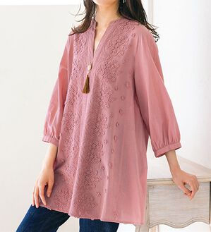 ルフラン（ルフラン）の「綿１００％花刺しゅうブラウス（ブラウス）」｜詳細画像