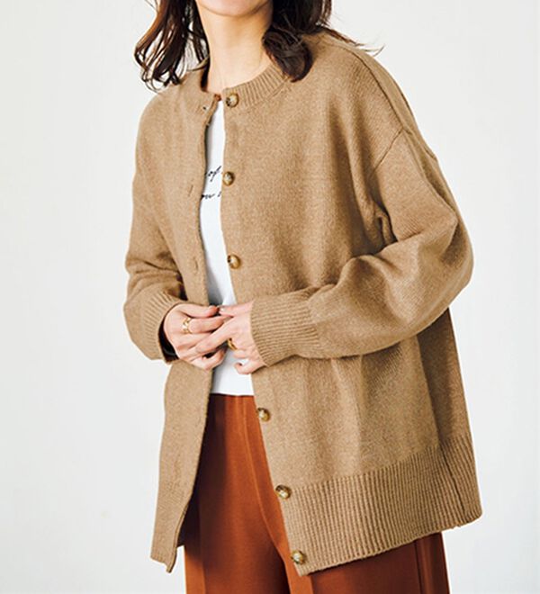 BELLUNA（ベルーナ）の「エコ素材ゆったりニットカーディガン（ニットカーディガン）」｜モカ