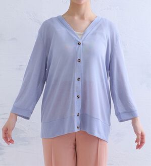 A HAPPY MARILYN（アハッピーマリリン）の「【Ｌ～５Ｌ】長袖・七分袖・半袖　シンプル　カーディガン（ニットカーディガン）」｜グレーブルー