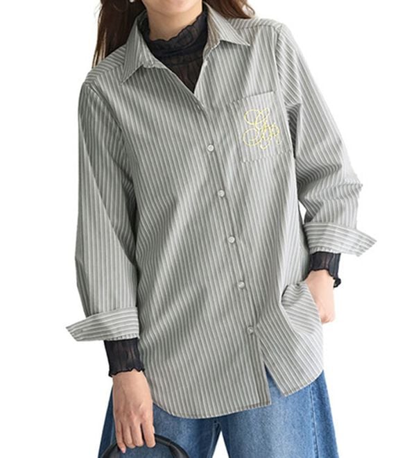 BELLUNA（ベルーナ）の「端境期にこれ一枚！万能シャツジャケット（シャツ）」｜グレーストライプ