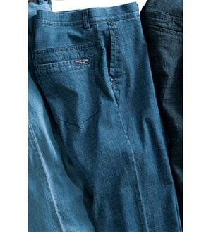 「＜コムルヴァン・オム＞ラクしてすっきり麻入りジーンズ（メンズデニムパンツ）」｜ブルー