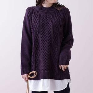 BELLUNA（ベルーナ）の「ケーブル柄布帛切替チュニック（チュニック）」｜ワイン