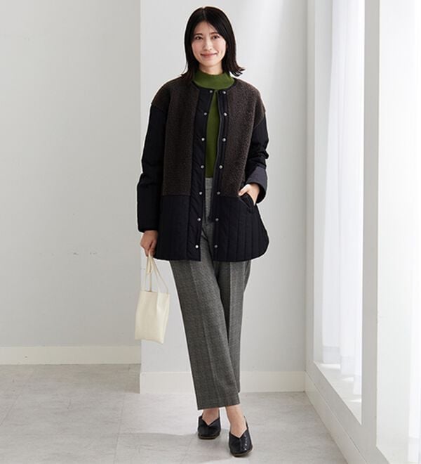 BELLUNA（ベルーナ）の「ボア切替キルトデザインミドル丈コート（ハーフコート）」｜詳細画像