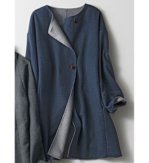 VINNO（ヴィノ）の「ハンドメイドライク・ウール入コート（ロングコート）」｜ネイビー系