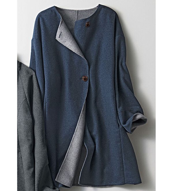 VINNO（ヴィノ）の「ハンドメイドライク・ウール入コート（ロングコート）」｜ネイビー系