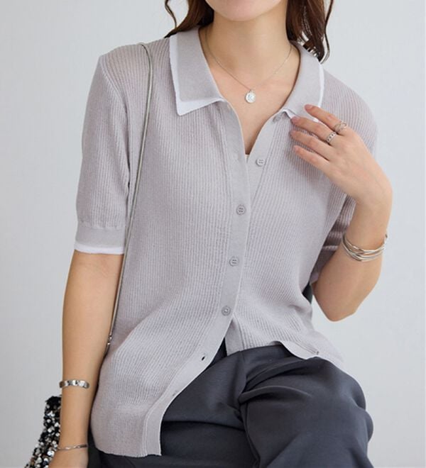 Viola e Viola（ヴィオラ エ ヴィオラ）の「アソートシアーリブニットポロシャツ（ポロシャツ）」｜詳細画像