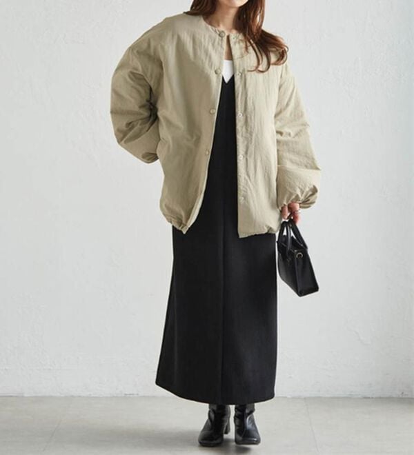 RANAN（ラナン）の「ノーカラーオーバーサイズ中わたブルゾン（ハーフコート）」｜詳細画像