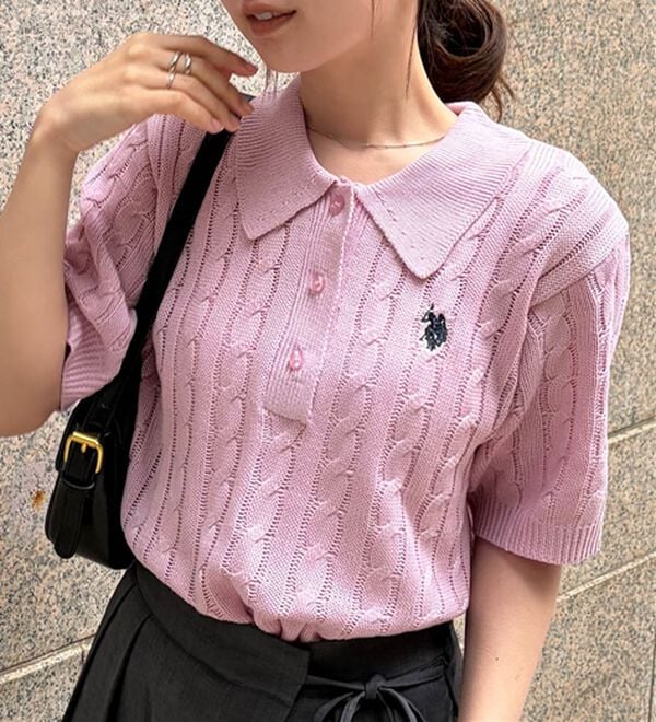 RANAN（ラナン）の「＜U.S.POLO ASSN.＞半袖ケーブルポロニット（シャツ）」｜詳細画像