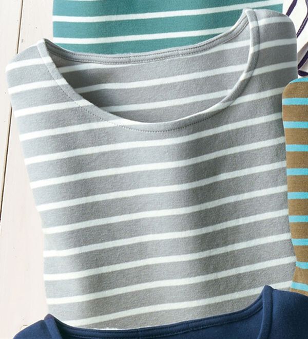 BELLUNA（ベルーナ）の「＜＆ｃｏｃｏｃｈｉ＞ハピネスコットン１００％なめらかボーダープルオーバー（カットソー）」｜グレー&times;白