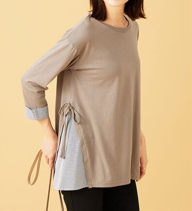 BELLUNA（ベルーナ）の「サイドリボンデザイン異素材切替チュニック（チュニック）」