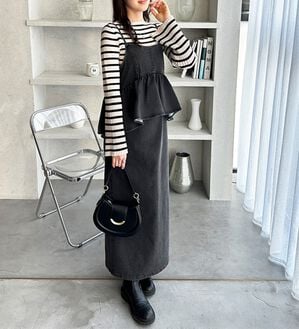 GeeRA（ジーラ）の「楽ちん！デニムペプラムキャミワンピース（その他ワンピース）」｜ブラック系