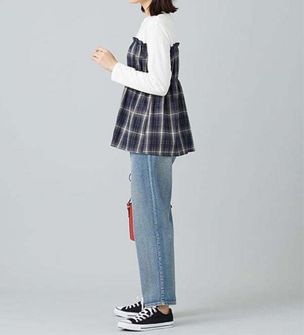 BELLUNA（ベルーナ）の「チェック柄ビスチェドッキングプルオーバー（カットソー）」｜詳細画像