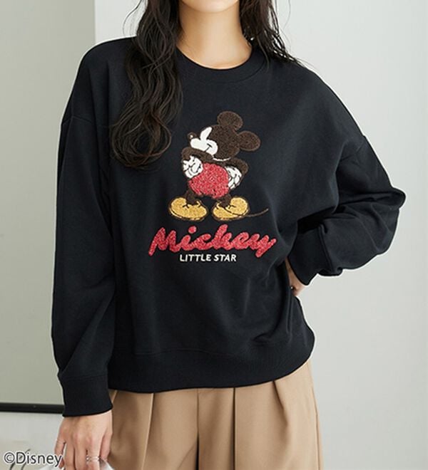 BELLUNA（ベルーナ）の「＜Ｄｉｓｎｅｙ＞【ミッキー】サガラ刺しゅう裏毛トレーナー（トレーナー・スウェット）」｜ブラック