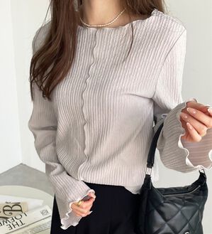 GeeRA（ジーラ）の「【選べる2タイプ】着回し自在なジャカードトップス（カットソー）」｜【ボートネック】ライトグレー