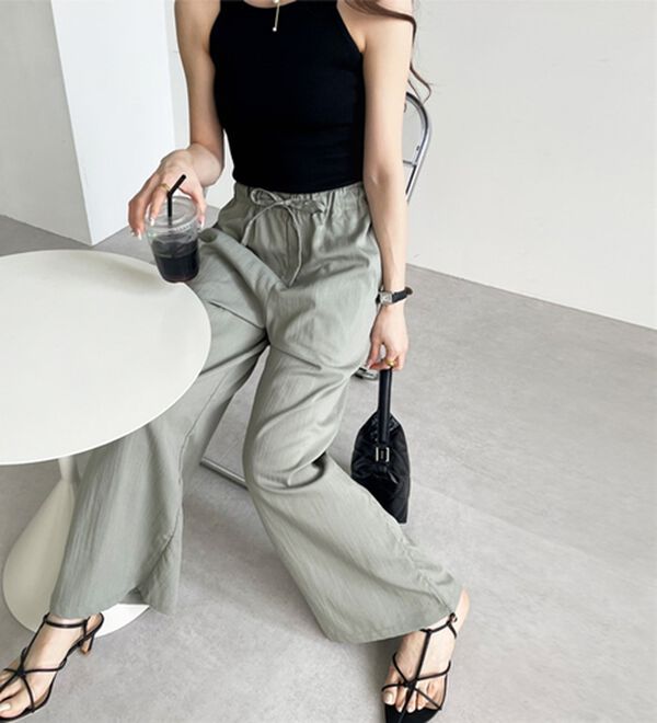 GeeRA（ジーラ）の「冷感リネン風イージーワイドパンツ（ワイドパンツ・ガウチョ）」｜詳細画像