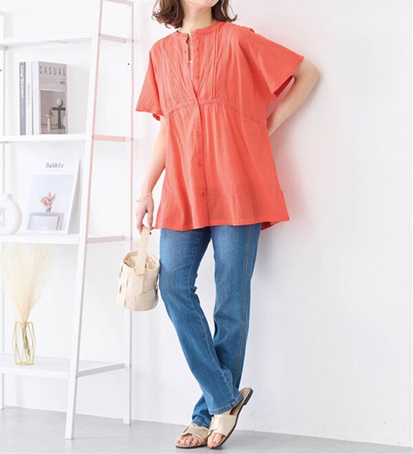 Viola e Viola（ヴィオラ エ ヴィオラ）の「【インド綿】レース付き前開きブラウス（ブラウス）」｜詳細画像