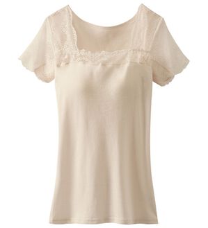 LAVIENNE（ラヴィエンヌ）の「綿１００％汗取りレース・カップ付インナー＜さらりラボ＞（ブラトップ・カップ付きインナー）」｜ベージュ