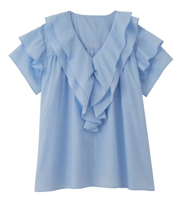 RANAN（ラナン）の「ビッグカラーフリルハーフスリーブブラウス（シャツ）」｜詳細画像