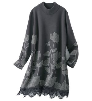 BELLUNA（ベルーナ）の「上品な花が咲く裾レースニットチュニック（チュニック）」｜グレー系