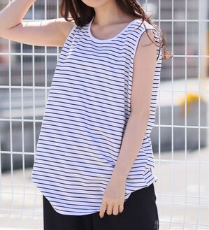 A HAPPY MARILYN（アハッピーマリリン）の「【Ｍ～８Ｌ／選べる裾】【接触冷感・吸水速乾】さらさらタンクトップ（タンクトップ・キャミソール）」｜オフ&times;ブラック