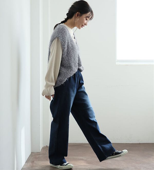 A HAPPY MARILYN（アハッピーマリリン）の「【Ｌ～８Ｌ】＜３丈から選べる＞ストレッチワイドデニム（ワイドパンツ・ガウチョ）」｜詳細画像