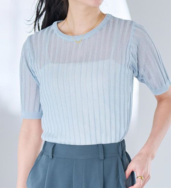 RANAN（ラナン）の「5分袖シアーラメリブニット（ニット・セーター）」｜詳細画像