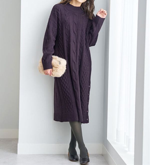 BELLUNA（ベルーナ）の「ケーブル柄ロング丈ニットワンピース（ニットワンピース）」｜詳細画像