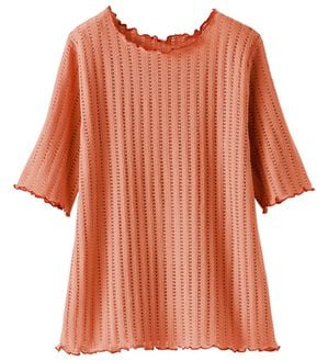 BELLUNA（ベルーナ）の「透かし編レース配色メロープルオーバー（カットソー）」｜コーラル