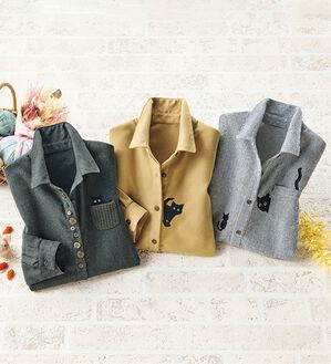 ルフラン（ルフラン）の「【３色組】ねこいっぱいのモノトーンシャツ（シャツ）」｜3色組