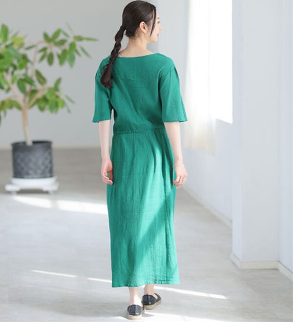 A HAPPY MARILYN（アハッピーマリリン）の「風通る 綿 楊柳 フレア袖 ウエストゴム ワンピース（カットソーワンピース）」｜詳細画像