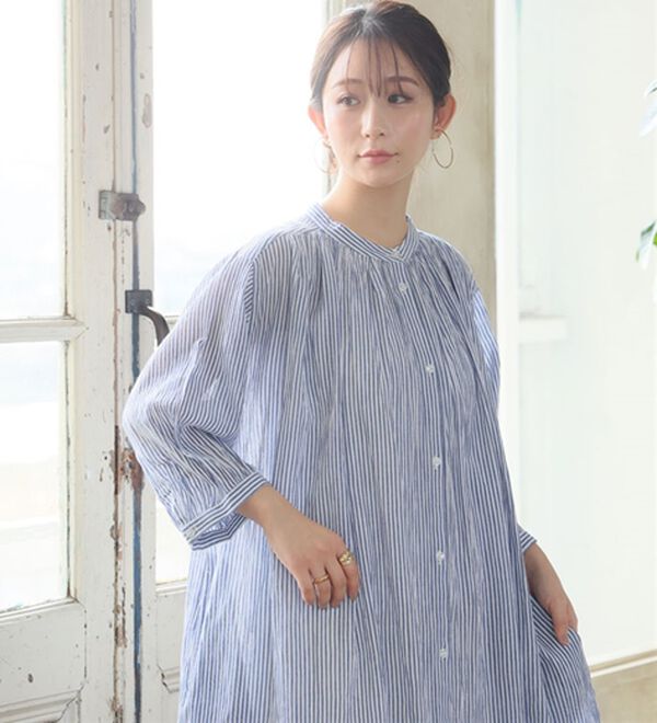 A HAPPY MARILYN（アハッピーマリリン）の「【大きいサイズ】【Ｌ～６Ｌ／選べる袖丈】綿・楊柳シャツチュニック【風通るプレミアム】（チュニック）」｜詳細画像