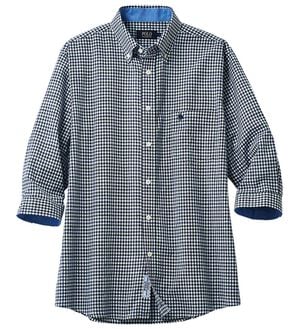 「＜ポロ・ビーシーエス＞麻入りさらさら７分袖シャツ（メンズシャツ）」｜グリーンチェック