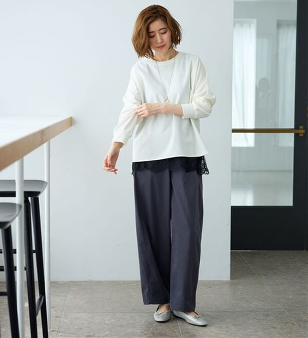 BELLUNA（ベルーナ）の「サラもち！快適ビンテージ調素材カーブパンツ（ワイドパンツ・ガウチョ）」｜詳細画像