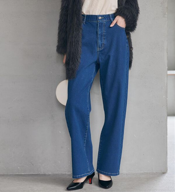 RANAN（ラナン）の「【裏起毛】ウエストゴムなのにスッキリ穿けるデニム（フルレングスパンツ）」｜詳細画像