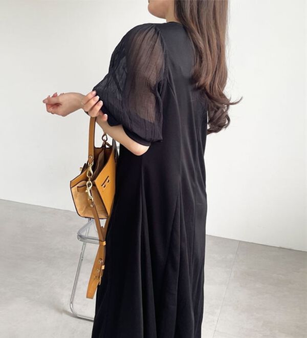 GeeRA（ジーラ）の「袖楊柳シアー美ラインワンピース（カットソーワンピース）」｜詳細画像