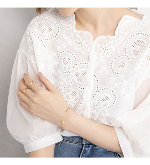 ケイナリタ スカラップ パフスリーブ ブラウス 白 38 KEINA RITA