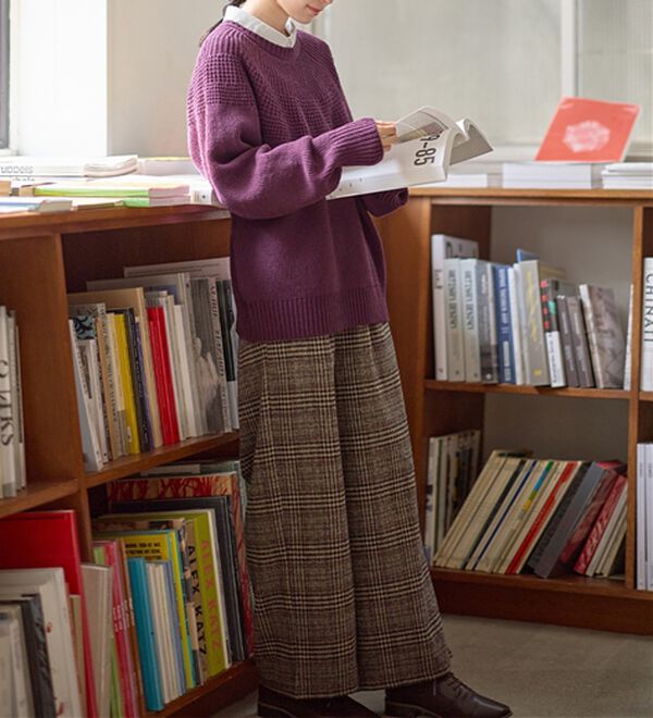 Viola e Viola（ヴィオラ エ ヴィオラ）の「ゆるストレートチェックパンツ（ワイドパンツ・ガウチョ）」｜詳細画像