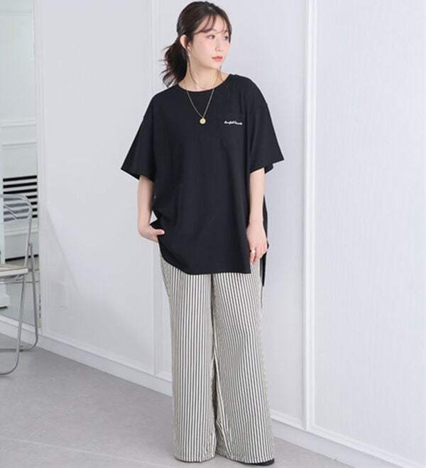 A HAPPY MARILYN（アハッピーマリリン）の「【Ｍ～８Ｌ】綿１００％！楽ちん裾ラウンドさらっと涼やかチュニック丈Ｔシャツ（Tシャツ）」｜詳細画像
