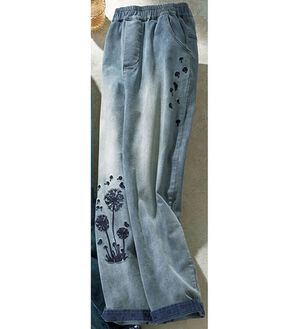 ルフラン（ルフラン）の「花刺しゅうゆるデニム＜ブルーナ＞（その他パンツ）」｜ネイビー花