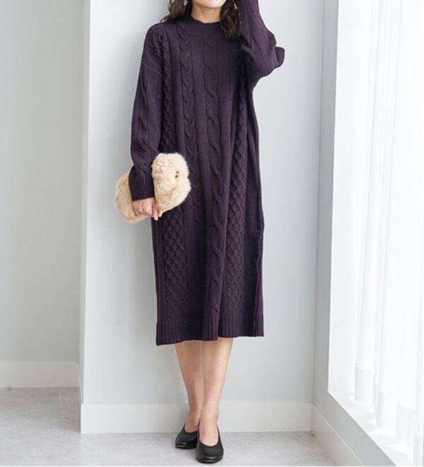 BELLUNA（ベルーナ）の「ケーブル柄ロング丈ニットワンピース（ニットワンピース）」｜詳細画像