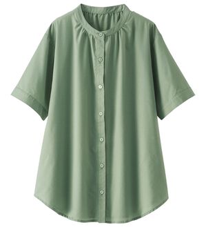 BELLUNA（ベルーナ）の「ギャザー使いバンドカラーブラウス（ブラウス）」｜セージ