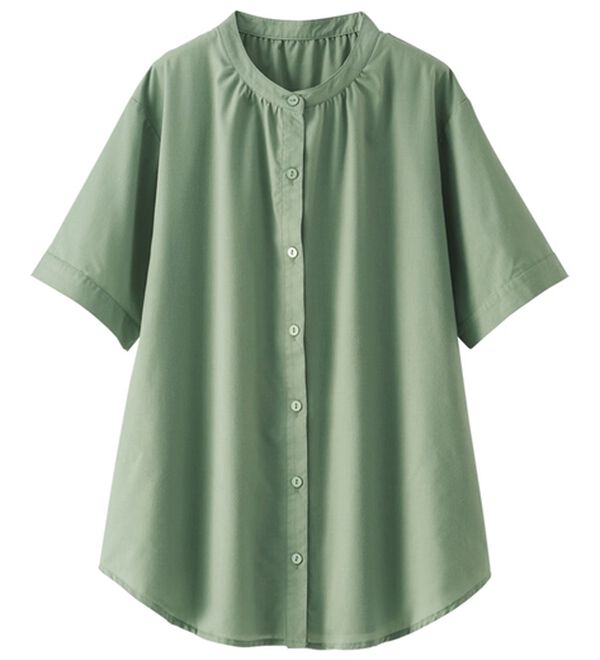 BELLUNA（ベルーナ）の「ギャザー使いバンドカラーブラウス（ブラウス）」｜セージ