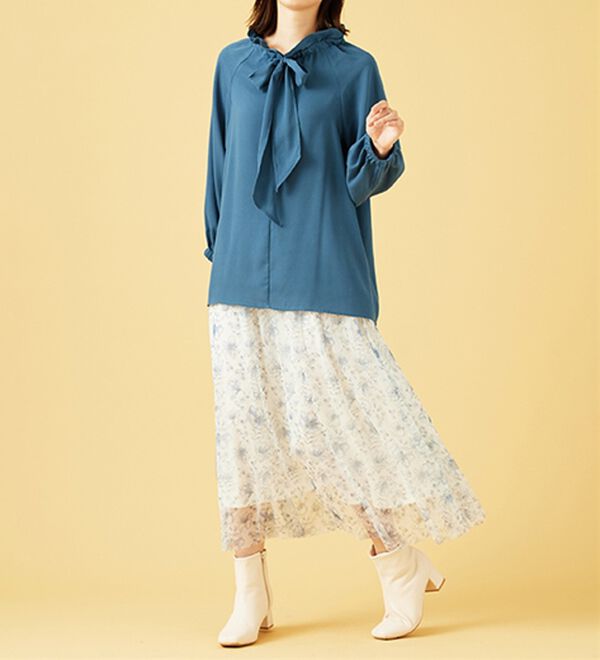 BELLUNA（ベルーナ）の「チュール素材上品プリントフレアースカート（ロングスカート）」｜詳細画像