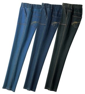 ルフラン（ルフラン）の「【３本組】配色使い裏起毛やわらかデニムパンツ（フルレングスパンツ）」｜詳細画像