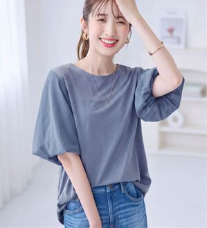 alotta（アロッタ）の「袖異素材バルーンＴシャツ（カットソー）」｜ダスティーブルー