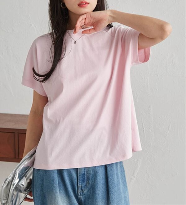 RANAN（ラナン）の「【選べる袖丈】ひんやり！＜BC＞綿100％プチハイネックＴシャツ（カットソー）」｜詳細画像