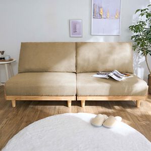 iellio（イエリオ）の「木飾り付ソファベッド＜ソファーベッド、３人掛け、２人掛け、１人掛け、肘なし＞（ソファ）」｜モカブラウン