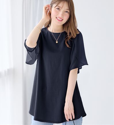 alotta（アロッタ）の「【接触冷感】袖異素材フレア袖チュニックＴシャツ（チュニック）」